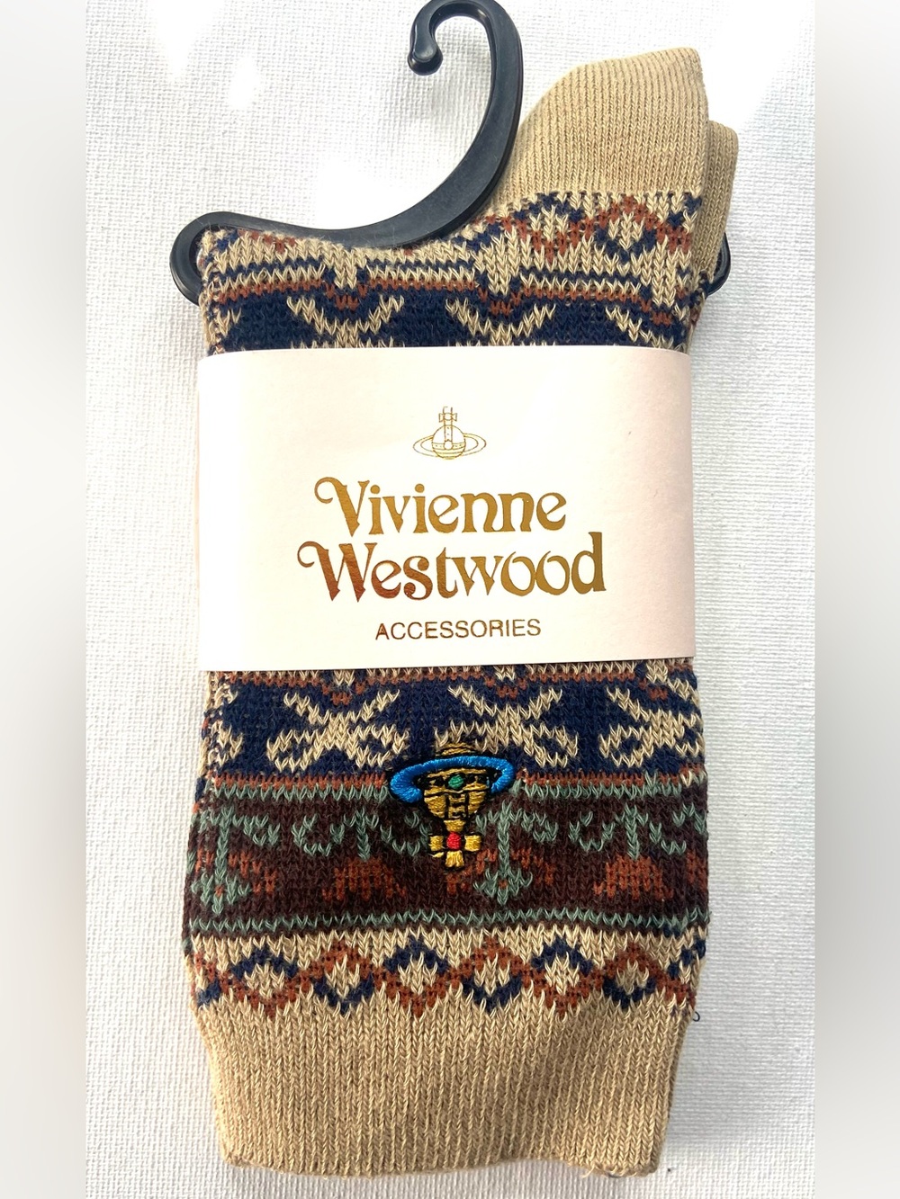 Vivienne Westwood Tan Multi Fair Isle Crew Socks